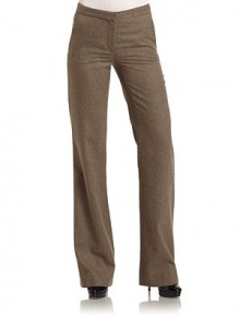 THE LOOKTrouser silhouetteLightly textured designBanded waist Front zip and hook closure Side pocketsTHE FITRise, about 10Inseam, about 32THE MATERIAL75% virgin wool/25% nylonCARE & ORIGINDry cleanMade in ItalyModel shown is 5'10½ (179cm) wearing US size 4. THE LOOKTrouser silhouetteLightly textured designBanded waist Front zip and hook closure Side pocketsTHE FITRise, about 10Inseam, about 32THE MATERIAL75% virgin wool/25% nylonCARE & ORIGINDry cleanMade in ItalyModel shown is 5'10½ (179cm) wearing US size 4.