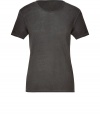 Stylish t-shirt in fine, pure dark grey linen - Supremely soft, summer weight material has a well-worn, vintage look - Round neck, short sleeves and decorative seams - Slimmer cut tapers gently through waist - Casually cool, easily dressed up or down - Wear solo or layer beneath a blazer and pair with jeans, chinos, shorts or linen trousers