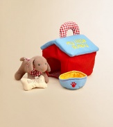 Baby's best friend might be My Little Puppy playset. The soft-sided red doghouse is sized just-right for baby with an easy-to-hold checkered handle. The doghouse comes with 3 soft play pieces: a brown puppy that rattles, a blue bowl that crinkles and a bone-shaped biscuit.6H X 7W X 5DRecommended for ages 0 and upPolyesterMachine washImported