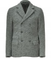 Finish your look on a sleek note with Ermanno Scervinos grey heather wool blend jacket, styled with sleek seamed lapels for an understated modern finish - Notched lapel, long sleeves, double-breasted button closures, buttoned cuffs, flapped pockets, breast pocket, back vent - Wear as a suit, or with favorite jeans and a cashmere pullover