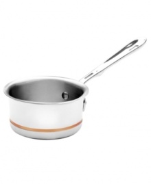 Elite culinary craftsmanship, beautifully bonded with an exposed copper strip. This butter warmer is the perfect choice for small jobs around the kitchen, combining the unrivaled heat conductivity of copper with the cleaning ease of stainless steel. It's a carefully guarded All-Clad innovation that no other cookware can match. Lifetime warranty. Elite culinary craftsmanship, beautifully bonded with an exposed copper strip. This butter warmer is the perfect choice for small jobs around the kitchen, combining the unrivaled heat conductivity of copper with the cleaning ease of stainless steel. It's a carefully guarded All-Clad innovation that no other cookware can match. Lifetime warranty.