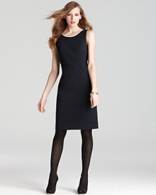 This understated Elie Tahari sleeveless dress gets some attitude with an exposed chunky zip at the back. Work this versatile double-knit LBD into any day or evening look.