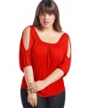 Snag one of the season's must-have styles with Soprano's three-quarter sleeve plus size top, flaunting shoulder cutouts.