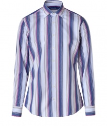 Playful and chic with its bright striping, Etros cotton button-down lends a characteristic fun edge to any outfit - Cutaway collar, long sleeves, buttoned cuffs, button-down front, shirttail hemline - Modern slim fit - Wear with a bright leather belt, tailored trousers and loafers