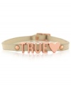 Show your true feelings. This mini affirmation bracelet from BCBGeneration, crafted from nude PVC and rose gold-tone mixed metal, is an accessory you're sure to love. Approximate length: 8 inches. Approximate diameter: 2-1/2 inches.