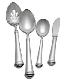 Complement a sophisticated setting with the Allora Hostess Set. The sleek silhouette and high-polished finish combine for a modern sensibility. Includes a pierced tablespoon, tablespoon, sugar spoon and butter knife. Complement a sophisticated setting with the Allora Hostess Set. The sleek silhouette and high-polished finish combine for a modern sensibility. Includes a pierced tablespoon, tablespoon, sugar spoon and butter knife.