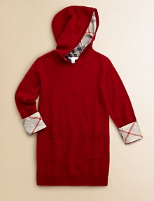 The luxury of pure cashmere in a simple, versatile form, to wear as a tunic or as a dress, delightfully trimmed with those familiar woven checks.Hood with woven lining and ribbed trimPullover stylingLong sleeves with wide woven cuffsPatch pocketsRibbed hemCashmereDry cleanImported The luxury of pure cashmere in a simple, versatile form, to wear as a tunic or as a dress, delightfully trimmed with those familiar woven checks.Hood with woven lining and ribbed trimPullover stylingLong sleeves with wide woven cuffsPatch pocketsRibbed hemCashmereDry cleanImported