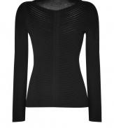 Ultra cool with its vented pleat paneling, Alberta Ferrettis black wool pullover is an exquisitely contemporary take on sleek city knitwear - Wide neckline, long sleeves, pleated front paneling with black mesh underlay - Form-fitting - Wear with jet black separates for a modern-minimalist look