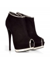 Sexy-meets-edgy with these ultra-chic peep-toe platform booties from Giuseppe Zanotti - Peep-toe with metallic trim, front platform, side zip closure, ultra-high stiletto heel, metallic trim at ankle - Style with cropped trousers and a bustier top or pleated shorts and an oversized high-low hem blouse