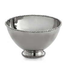 Marked by incredible handcrafting, this serving bowl features a rim embellished with countless molten beads carefully placed by a highly skilled artisan. The look is streamlined, timeless, organic and soulful. Marked by incredible handcrafting, this serving bowl features a rim embellished with countless molten beads carefully placed by a highly skilled artisan. The look is streamlined, timeless, organic and soulful.
