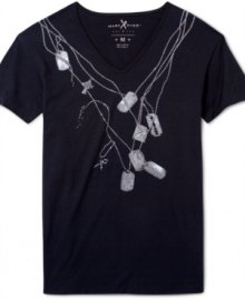 All of the bling, none of the weight. This Marc Ecko Cut & Sew tee is dressed up in tag graphics for a rocking style.