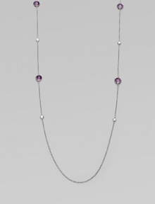 From the Silver Rain Lollipop Collection. This delicate, sterling silver link chain style features dazzling diamond and deep, dark amethyst stations. Dark amethystDiamonds, .25 tcwSterling silverLength, about 36Lobster clasp closureImported From the Silver Rain Lollipop Collection. This delicate, sterling silver link chain style features dazzling diamond and deep, dark amethyst stations. Dark amethystDiamonds, .25 tcwSterling silverLength, about 36Lobster clasp closureImported