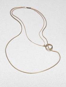 A radiant design with an unique mix of link chain and snake chain accented with a large loop embellishment. BrassLength, about 25Lobster clasp closureMade in Italy A radiant design with an unique mix of link chain and snake chain accented with a large loop embellishment. BrassLength, about 25Lobster clasp closureMade in Italy