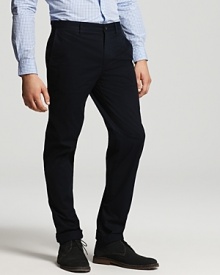 Add urbane cool to your everyday look with slim cut cotton pants from Lacoste. Add urbane cool to your everyday look with slim cut cotton pants from Lacoste.