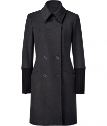 Sophisticated dark charcoal wool-blend coat - Stay warm and look chic this winter in this stylish wool-blend coat - Sleek double-breasted cut and edgy ribbed sleeve detail - Wear with wide-leg trousers, a pullover, and heels for a professional look - Try with leggings, a mini-dress, and knee-high boots Sophisticated dark charcoal wool-blend coat - Stay warm and look chic this winter in this stylish wool-blend coat - Sleek double-breasted cut and edgy ribbed sleeve detail - Wear with wide-leg trousers, a pullover, and heels for a professional look - Try with leggings, a mini-dress, and knee-high boots