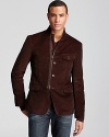 True to form, John Varvatos Star USA keeps your look fresh and innovative with this undeniably cool sport coat, rife with designer details like the asymmetrical zip front and a velveteen feel to maintain your modern edge.