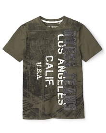 Blending embroidery and military-inspired logo print, this hip tee brings tons of texture to your little guy's playground uniform. Blending embroidery and military-inspired logo print, this hip tee brings tons of texture to your little guy's playground uniform.