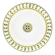 Inspired by designs from the Empire period, Constance is composed of a fresh composition that renders it a timeless classic. Elegantly outlined in gold, acorns and oak leaves, symbolizing strength and longevity, accent its delicate watercolor palette of greens. Inspired by designs from the Empire period, Constance is composed of a fresh composition that renders it a timeless classic. Elegantly outlined in gold, acorns and oak leaves, symbolizing strength and longevity, accent its delicate watercolor palette of greens.