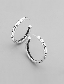 From the Kali Collection. Textured sterling silver hoops with a rich snakeskin-like pattern. Sterling silver Diameter, about 1½ Post back Made in Bali From the Kali Collection. Textured sterling silver hoops with a rich snakeskin-like pattern. Sterling silver Diameter, about 1½ Post back Made in Bali
