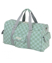 An overnight sensation. The Jennifer Weekender is a spacious and fashionable way to tote your necessities from here to there. It features dual oversized pockets, a front mommy pocket and spacious interior. It includes an adjustable shoulder strap, comfort handle straps and a changing pad. An overnight sensation. The Jennifer Weekender is a spacious and fashionable way to tote your necessities from here to there. It features dual oversized pockets, a front mommy pocket and spacious interior. It includes an adjustable shoulder strap, comfort handle straps and a changing pad.