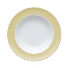 Sophisticated dinnerware with a rim of color to add vibrancy and fun to your dinner table. Easily mix and match pieces with other colors in the collection.