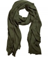 Richly-hued accessories like Faliero Sartis moss green scarf add instant style and easy polish to any outfit - Sumptuously soft in a fine, modal and cashmere blend - Moderately long and wide, with delicate eyelash fringe trim - Versatile and perennially chic, perfect for pairing with everything from jeans and a t-shirt to a knit dress and leather jacket
