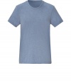 Stylish t-shirt in fine, pure chambray blue cotton - Soft yet durable summer weight material has a chic, crinkled effect - Classic crew neck and short sleeves - Long, lean silhouette - A relaxed, versatile basic ideal for layering - Wear solo or pair with a pullover or blazer and chinos, Bermudas or jeans