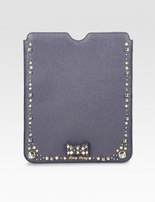 Studs, rhinestones and a sweet bow adds interest to this leather iPad® cover.Embellished leather8¼W X 10H X ¼DMade in ItalyPlease note: iPad® not included. Studs, rhinestones and a sweet bow adds interest to this leather iPad® cover.Embellished leather8¼W X 10H X ¼DMade in ItalyPlease note: iPad® not included.