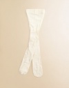 Pretty opaque tights with floral embroidery have the look of lace with full coverage.Smooth from waist to hip96% nylon/4% spandexMachine washMade in USA
