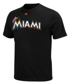 On display. Show off your team pride in this Miami Marlins MLB t-shirt from Majestic. On display. Show off your team pride in this Miami Marlins MLB t-shirt from Majestic.