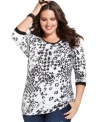 Seven7 Jeans' three-quarter-sleeve plus size top is a perfect match for your casual bottoms.