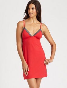 Softest cotton jersey edged with floral lace for a delicate, feminine silhouette.Adjustable strapsV-neckEmpire waistBack cutout95% cotton/5% elastaneHand washMade in Italy Softest cotton jersey edged with floral lace for a delicate, feminine silhouette.Adjustable strapsV-neckEmpire waistBack cutout95% cotton/5% elastaneHand washMade in Italy