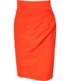 Luxe skirt in fine, pure silk crepe - A sumptuous summer standout from it-designer Sophie Theallet - On trend in lush tangerine - High waisted pencil cut with decorative drape detail at hips - Slim silhouette hits above the knee - Zips at back - Pair with dressy tanks and t-shirts or silk blouses and peep toe pumps or leather sandals