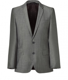 This sharp charcoal blazer from Hugo is a sleek addition to your closet - Notched lapel, long sleeves, buttoned cuffs, double buttoned front, front flap pockets, double back vent - Modern slim fit - Team with shirts and favorite jeans, or with matching trousers and sleek brogues