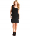 Calvin Klein's plus size cocktail dress features crisscrossing pleats that lend a completely flattering look. So easy to accessorize with sparkly jewels and almost any heel in your closet!