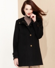 Ellen Tracy's contemporary coat features a convenient zipper closure under a snap-button placket for a polished look.