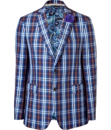 Perfect for a modern day dandy, this checked blazer from Etro features a current cut with an old fashioned sensibility - Notched lapels, two-button closure, small chest pocket, two flap pockets at waist, all-over check print, paisley lining - Pair with slim trousers, a button down, and oxfords Perfect for a modern day dandy, this checked blazer from Etro features a current cut with an old fashioned sensibility - Notched lapels, two-button closure, small chest pocket, two flap pockets at waist, all-over check print, paisley lining - Pair with slim trousers, a button down, and oxfords