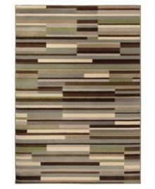 An ideal design for the Modernist at heart, the Tribecca area rug presents a series of variegated stripes in streamlined, geometric layers. Woven of soft polypropylene for superior stain resistance and durability. (Clearance) An ideal design for the Modernist at heart, the Tribecca area rug presents a series of variegated stripes in streamlined, geometric layers. Woven of soft polypropylene for superior stain resistance and durability. (Clearance)