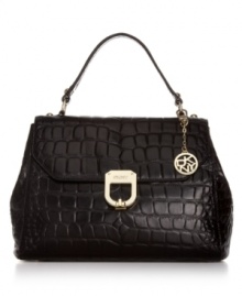 Every urban-jungle ensemble deserves exotic appeal, like this croc-embossed bag from DKNY. Sumptuous leather is accented with gleaming signature hardware, while the interior flaunts multiple pockets for effortless on-the-go style.
