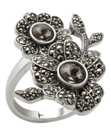 Very Victorian. With sparkling marcasite accents and a distinctive double flower silhouette, this exquisite ring from Fossil draws inspiration from a past era. Crafted in vintage silver tone mixed metal. Size 7. Very Victorian. With sparkling marcasite accents and a distinctive double flower silhouette, this exquisite ring from Fossil draws inspiration from a past era. Crafted in vintage silver tone mixed metal. Size 7.
