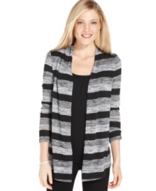 Style is a cinch with this top from AGB, one piece that looks like two--a perfectly coordinated striped cardigan and layering top.