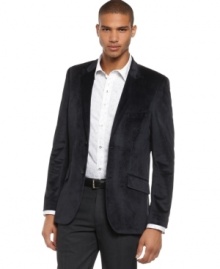 Texture messaging. Make a solid style statement with this velvet herringbone blazer from Sean John.