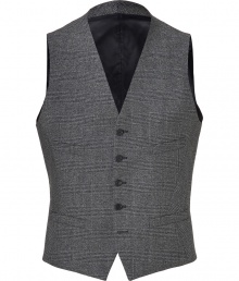 Finish your tailored look on a dashing note with Neil Barretts sleek grey plaid vest, perfectly tailored to modern-dandy looks - V-neckline, button-down front, font slit pockets, adjustable back sash - Pair with dress shirts and sharply tailored blazers, or work sartorial style with favorite tees and jeans Finish your tailored look on a dashing note with Neil Barretts sleek grey plaid vest, perfectly tailored to modern-dandy looks - V-neckline, button-down front, font slit pockets, adjustable back sash - Pair with dress shirts and sharply tailored blazers, or work sartorial style with favorite tees and jeans