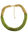 Bright colors and bold textures all represent the exoticism of Brasil. FALCHI by Falchi's brilliant necklace features thick gold tone mixed metal chains woven with bright green ribbon. Approximate length: 18 inches + 3-inch extender.