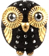 Winged whimsy. RACHEL Rachel Roy's owl-themed ring is crafted from gold-tone mixed metal with black glitter and glass stones adding a sparkling touch. Approximate diameter: 1 inch.