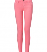 Embrace springs penchant for pastels in Current/Elliotts flamingo skinny jeans - On-trend, 7/8 cut crops at ankles, classic five-pocket style, zip fly, button closure, belt loops - Form-fitting - Pair with chunky knits and flats, or dress up with feminine tops and statement heels