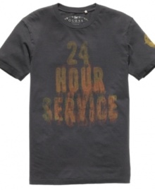 This graphic t-shirt from Guess will guarantee you around-the-clock style. This graphic t-shirt from Guess will guarantee you around-the-clock style.