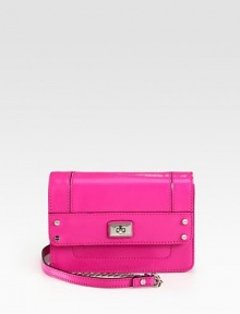 This scintillating compact patent leather design with a detachable chain strap proves less is more. Detachable chain and leather shoulder strap, 23 dropTurn-lock flap closureOne inside zip pocketOne inside open pocketEight credit card slotsFully lined7½W X 5½H X 2DImported This scintillating compact patent leather design with a detachable chain strap proves less is more. Detachable chain and leather shoulder strap, 23 dropTurn-lock flap closureOne inside zip pocketOne inside open pocketEight credit card slotsFully lined7½W X 5½H X 2DImported