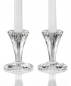 Inspired by the notched bezels of a luxury watchband, these Marquis by Waterford candlesticks defy time with upright cuts and a clean silhouette in radiant crystal.