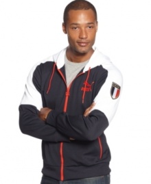 Stand out even when you go casual with this sharp hooded jacket from Puma.